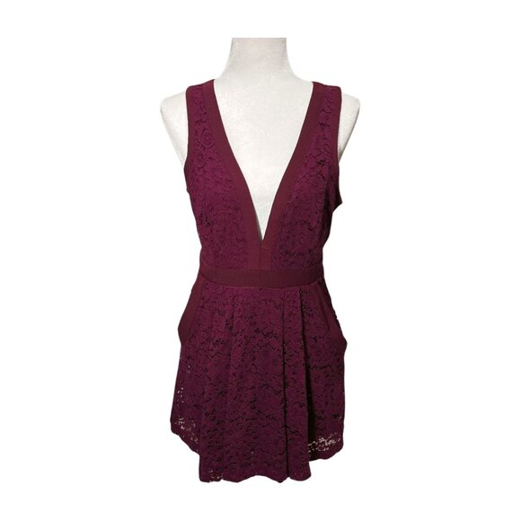 Free People Lovely in Lace Fit and Flare Mini Dress Burgundy/Berry Size Small - Picture 1 of 10